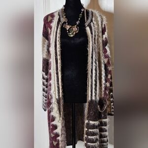 BCBGMAXAZRIA Eyelash Knit Geometric Chain Cardigan Size Small